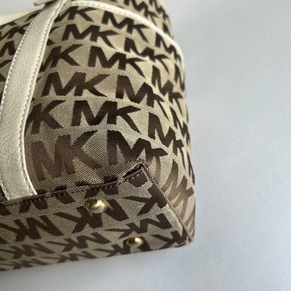 Michael Kors Brown Beige Canvas Ivory Leather Handbag Shoulder Bag - Picture 8 of 15